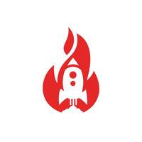 modèle de conception de logo vectoriel de feu de fusée. symbole ou icône de flamme et d'avion.