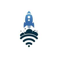 création de logo vectoriel de fusée wifi. symbole de signal wifi et vecteur de conception de fusée.