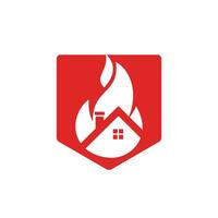 modèle de conception de logo vectoriel de feu de maison. prévenir le concept de logo d'incendie ou d'alarme incendie.