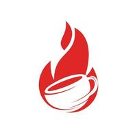 création de logo de café torréfié chaud flamme de feu. logo de café chaud avec tasse de tasse et conception d'icône de flamme de feu. vecteur