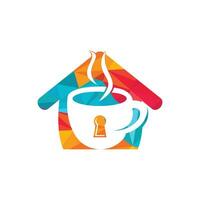 création de logo de cadenas et de tasse à café. conception de logo de tasse à café combinée avec trou de serrure et maison. vecteur