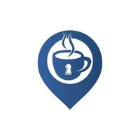 création de logo de cadenas et de tasse à café. conception de logo de tasse à café combinée avec trou de serrure et gps. vecteur