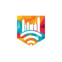 création de logo vectoriel smart city tech. concept de conception de logo internet ville.