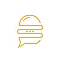 création de logo vectoriel de chat burger. concept de logo de conversation alimentaire.