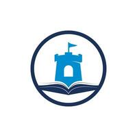 création de logo vectoriel de livre de château. modèle unique de conception de logo de librairie, bibliothèque et forteresse.
