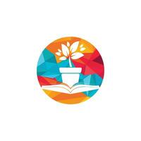 création de logo vectoriel de livre écologique. logo d'icône de livre et de pot de fleur.
