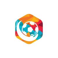 création de logo vectoriel de soins de football. ballon de football et icône de la main.