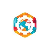 création de logo vectoriel global gear. élément de conception de logo d'icône de planète d'engrenage.