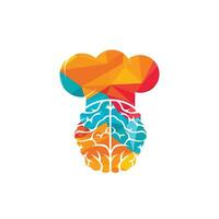 concept de conception de logo vectoriel chef intelligent. icône de cerveau et de chapeau de chef.