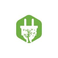 concept de logo d'électricité d'énergie verte. icône de prise électrique avec arbre. vecteur