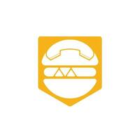 création de logo d'appel alimentaire. concept de logo de livraison de hamburger. icône hamburger et combiné. vecteur