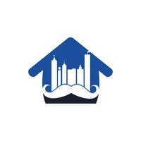 création de logo vectoriel de bâtiments de moustache. concept de conception de logo de gratte-ciel fort.