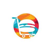 création de logo de hamburger et de chariot d'épicerie. conception d'icône de burger et de panier. vecteur