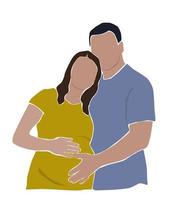 un couple d'hommes et de femmes, futurs parents attendant un enfant. femme enceinte et mari s'embrassent. le concept de famille, d'amour, de maternité. graphiques vectoriels. vecteur