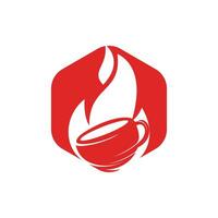 création de logo de café torréfié chaud flamme de feu. logo de café chaud avec tasse de tasse et conception d'icône de flamme de feu. vecteur