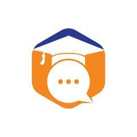 création de logo vectoriel de conversation d'éducation. chapeau de graduation avec la conception d'icône de bulle de chat.