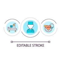 service médical pour l'icône de concept de boucle de citoyens. programme de soins de santé. patient examinant et traitant l'idée abstraite de l'illustration de la ligne mince. dessin de contour isolé. trait modifiable. vecteur