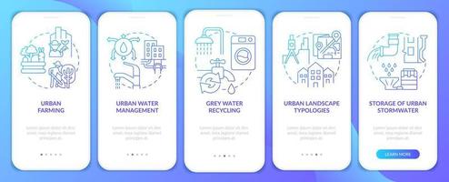 protéger la biodiversité dans l'écran de l'application mobile d'intégration du dégradé bleu de la ville. pas à pas en 5 étapes pages d'instructions graphiques avec des concepts linéaires. ui, ux, modèle d'interface graphique. vecteur