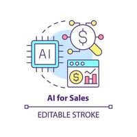 ai pour l'icône de concept de vente. illustration de la ligne mince de l'idée abstraite de la tendance de vente. apprentissage automatique. augmentation des revenus. dessin de contour isolé. trait modifiable. vecteur