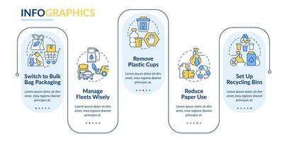 déplacer l'entreprise vers le modèle d'infographie rectangle zéro déchet. emballage. visualisation des données en 5 étapes. tableau d'informations sur la chronologie modifiable. mise en page du flux de travail avec des icônes de ligne. vecteur