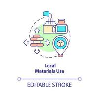 les matériaux locaux utilisent l'icône de concept. base d'urbanisme vert idée abstraite illustration de ligne mince. bâtiment écologique. dessin de contour isolé. trait modifiable. vecteur