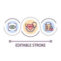 données biométriques dans l'icône de concept de boucle de soins de santé. enregistrement du patient au format numérique illustration de la ligne mince de l'idée abstraite. scanners rétiniens. dessin de contour isolé. trait modifiable. vecteur