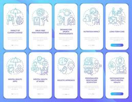 tendances en psychologie ensemble d'écrans d'application mobile d'intégration de gradient bleu. pas à pas en 5 étapes pages d'instructions graphiques avec des concepts linéaires. ui, ux, modèle d'interface graphique. vecteur