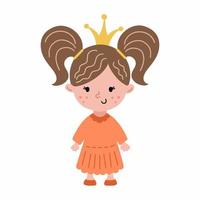 jolie princesse avec une belle coiffure. petite fille en robe. couronne sur la tête. drôle de personnage. illustration pour les enfants. pépinière d'affiches. vecteur