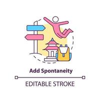 ajouter une icône de concept de spontanéité. changements inattendus et non planifiés. conseil de voyage sur la route idée abstraite illustration de ligne mince. dessin de contour isolé. trait modifiable. vecteur