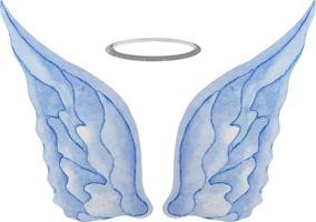 ailes d'ange délicates bleu aquarelle avec halo argenté. illustration d'ailes réalistes. vecteur