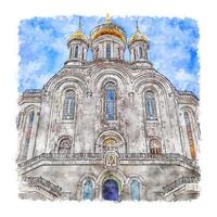 moscou sretensky monastère croquis aquarelle illustration dessinée à la main vecteur