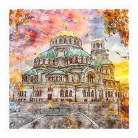 cathédrale alexandre nevsky sofia bulgarie croquis aquarelle illustration dessinée à la main vecteur