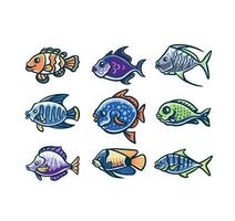 ensemble de dessin animé de poisson, style de ligne dessiné à la main avec couleur numérique, illustration vectorielle vecteur