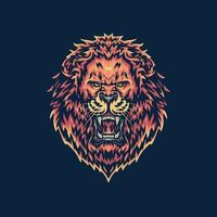 lion rugissant, style de ligne dessiné à la main avec couleur numérique, illustration vectorielle vecteur