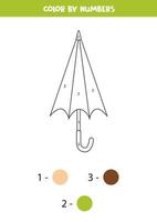 parapluie de dessin animé de couleur par numéros. feuille de calcul pour les enfants. vecteur