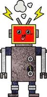 robot fou de dessin animé de texture grunge rétro vecteur