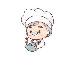 dessin animé mignon de chef de grand-mère. art vectoriel du logo de cuisine de grand-mère. concept d'icône de nourriture de personnes. restaurant et logo culinaire fait maison