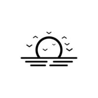 logo de conception de soleil en bord de mer avec des oiseaux volants vecteur