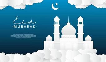 eid mubarak fond islamique de luxe blanc et bleu avec motif d'ornement décoratif vecteur