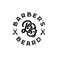 badge logo salon de coiffure avec lettre double b combiner barbe et moustache vecteur