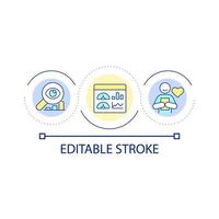 icône de concept de boucle d'analyse du comportement client. recherche de données et enquête. les clients exigent une illustration de ligne mince d'idée abstraite d'amélioration. dessin de contour isolé. trait modifiable. vecteur