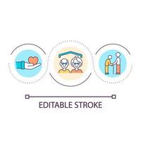 icône de concept de boucle de service de soins aux personnes âgées. programme social. soins médicaux de longue durée. les personnes âgées aident l'illustration de la ligne mince de l'idée abstraite. dessin de contour isolé. trait modifiable. vecteur