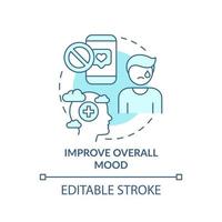 améliorer l'icône de concept turquoise de l'humeur générale. problème de dépression. illustration de la ligne mince de l'idée abstraite de désintoxication des médias sociaux. dessin de contour isolé. trait modifiable. vecteur