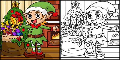 illustration de page de coloriage de lutin de noël vecteur