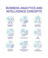 ensemble d'icônes de concept de gradient bleu d'analyse d'entreprise et d'intelligence. idée d'analyse illustrations en couleur de ligne mince. apprentissage automatique. symboles isolés. vecteur