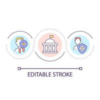 réglementation gouvernementale de l'icône de concept de boucle commerciale. le contrôle des entrepreneurs. illustration de la ligne mince de l'idée abstraite de la sécurité des clients. dessin de contour isolé. trait modifiable. vecteur