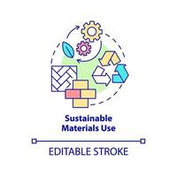 les matériaux durables utilisent l'icône de concept. point fort de l'illustration de la ligne mince de l'idée abstraite de l'architecture verte. dessin de contour isolé. trait modifiable. vecteur