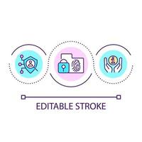icône de concept de boucle de confidentialité des données biométriques. collecte et protection des empreintes digitales idée abstraite illustration en ligne mince. processus de sécurité. dessin de contour isolé. trait modifiable. vecteur