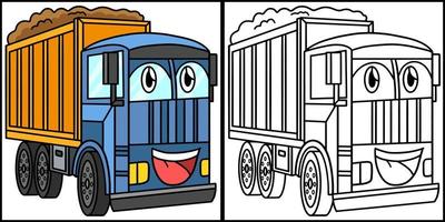 camion à benne basculante avec illustration de coloriage de véhicule de visage vecteur