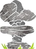 dessin animé rétro doodle de rochers de pierre grise vecteur
